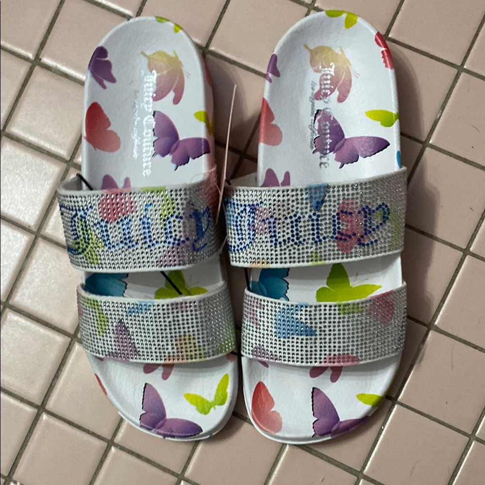 JUICY COUTURE SANDALS NWT JC WINX BUTTERFLY SLIP ON WEDGE SIZE 7 PRETTY & FUN
